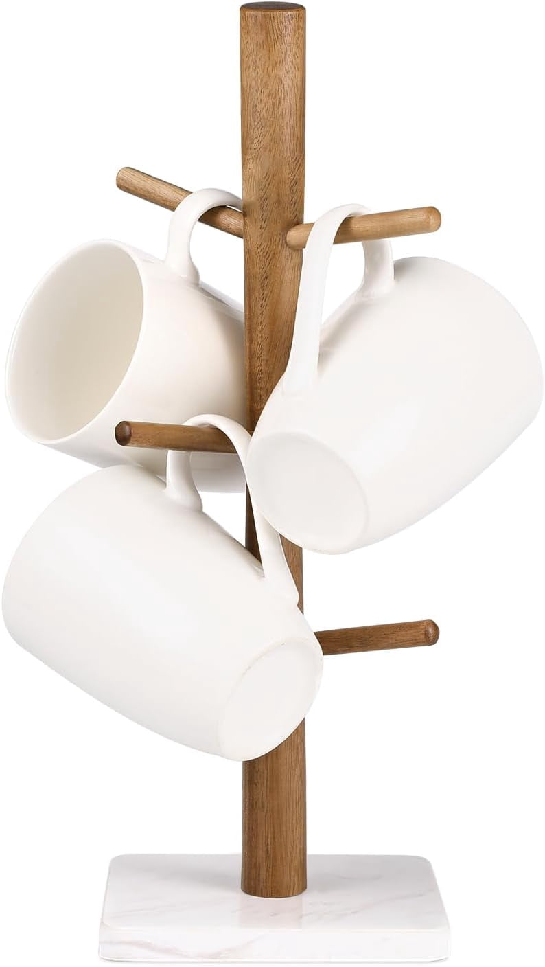 Wood Mug Holder, Marble Base Cup Rack Tree, Cup Stand Hanger, Kitchen ...
