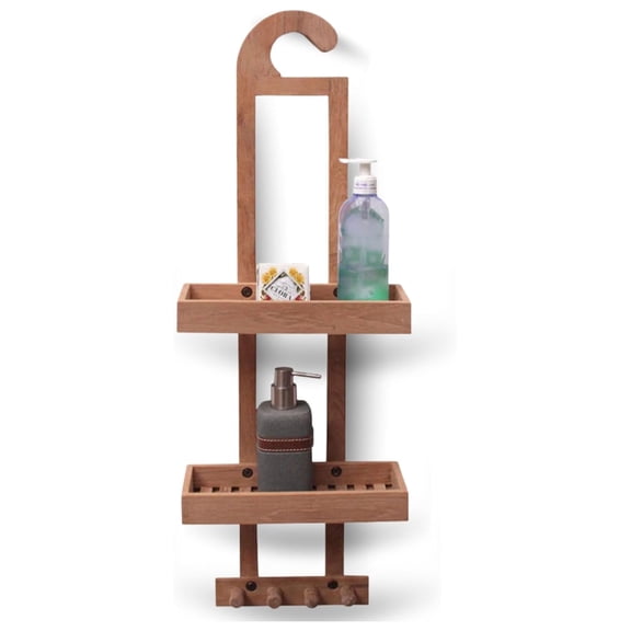 Wood Natural Hanging Shower Caddy with Storage Shelves, Water Resistant, Easy to Place, -Grade Solid Teak Wood, Shower Accessory (Natural Langr)
