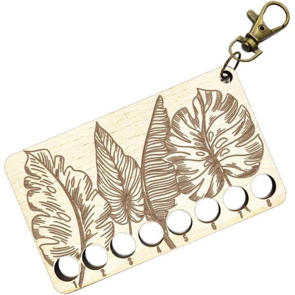 Wood Needlework Project Cards 8-Holes Winding Plate Board Card with Numbers Tropical Leaves Pattern Rectangle Floss Bobbins Organizer