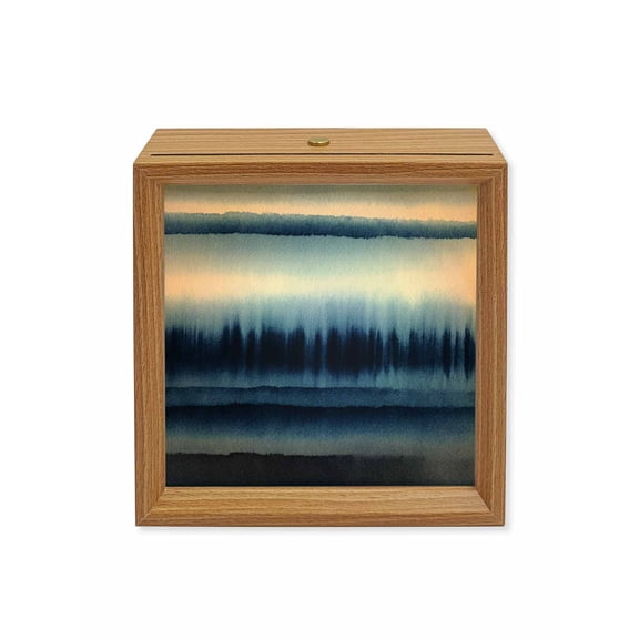Wood Night Light Box Abstract Art Waves Wooden LED Night Lights with USB Rechargeable Dimmable Touch Square Table Light Stripes Watercolor Gradient Blue Wood Picture Frame Lamp for Desktop Display