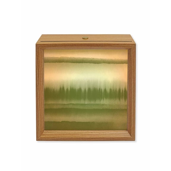 Wood Night Light Box Abstract Art Waves Wooden LED Night Lights with USB Rechargeable Dimmable Touch Table Light Stripes Watercolor Gradient Sage Green Wood Picture Frame Lamp for Desktop Display