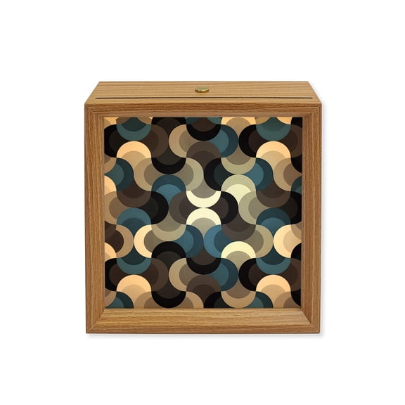 Wood Night Light Box Abstract Geometric Art Wooden LED Night Lights with USB Rechargeable Dimmable Touch Square Table Light Modern Blue Grey Wood Picture Frame Lamp for Bedside Desktop Display