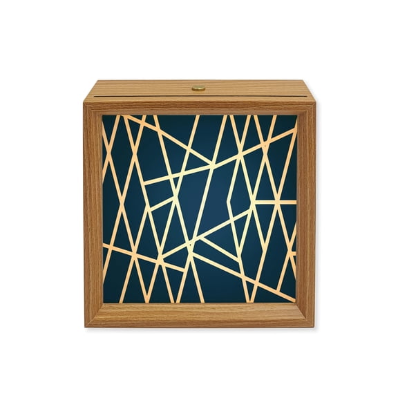 Wood Night Light Box Abstract Geometric Wooden LED Night Lights with USB Rechargeable Dimmable Touch Square Table Light Blue Lines Modern Art Wood Picture Frame Lamp for Bedside Desktop Display