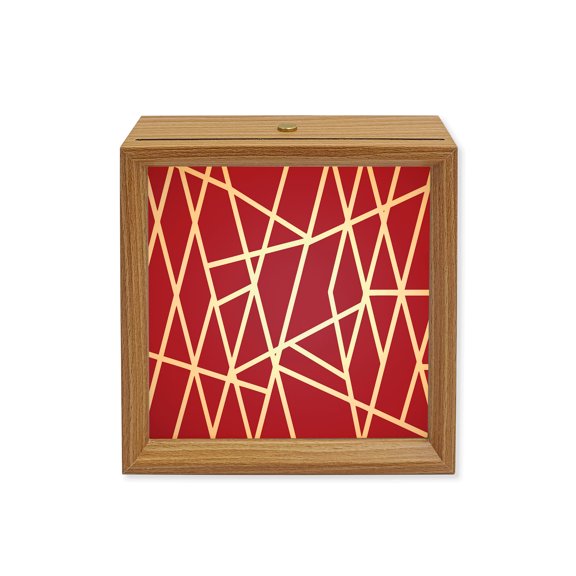 Wood Night Light Box Abstract Geometric Wooden LED Night Lights with USB Rechargeable Dimmable Touch Square Table Light Red Lines Modern Art Wood Picture Frame Lamp for Bedside Desktop Display
