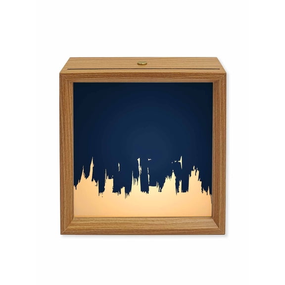 Wood Night Light Box Abstract Graffiti Wooden LED Night Lights with USB Rechargeable Dimmable Touch Square Table Light Navy Blue White Painting Wood Picture Frame Lamp for Bedside Desktop Display