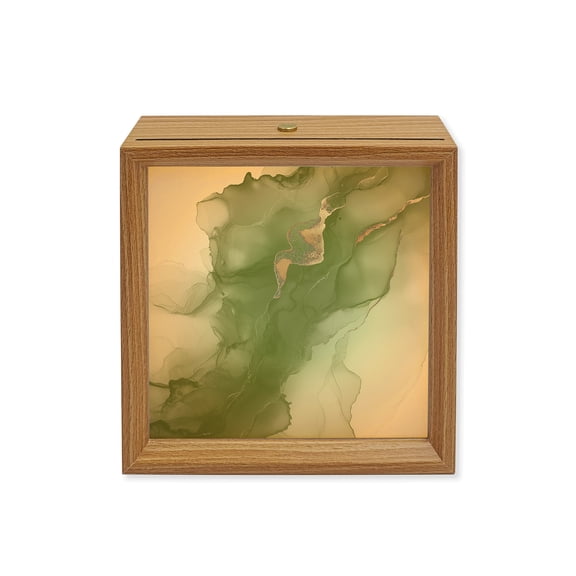 Wood Night Light Box Abstract Ombre Sage Green Marble Wooden LED Night Lights with USB Rechargeable Dimmable Touch Square Table Light White Modern Art Wood Picture Frame Lamp for Desktop Display