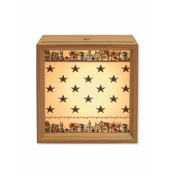 Wood Night Light Box Barn Star Farm Wooden LED Night Lights with USB Rechargeable Dimmable Touch Square Table Light Berry Bless This Home Wood Picture Frame Lamp for Bedside Desktop Display