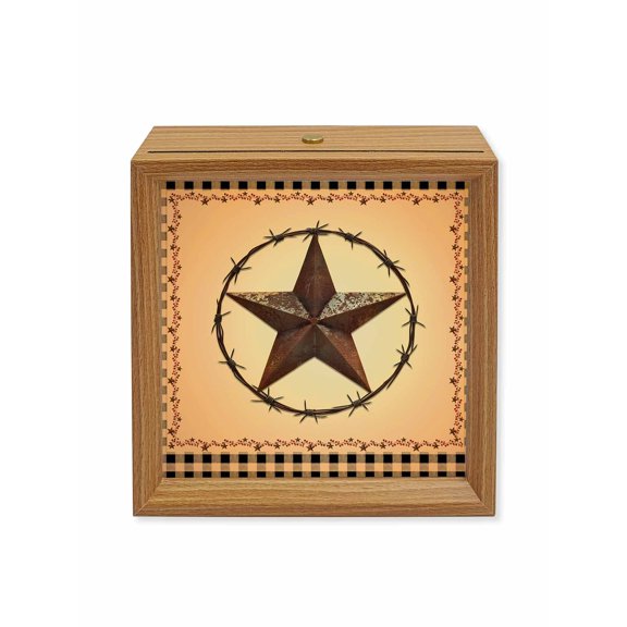 Wood Night Light Box Barn Star Farmhouse Wooden LED Night Lights with USB Rechargeable Dimmable Touch Square Table Light Berry Black Buffalo Plaid Wood Picture Frame Lamp for Bedside Desktop Display