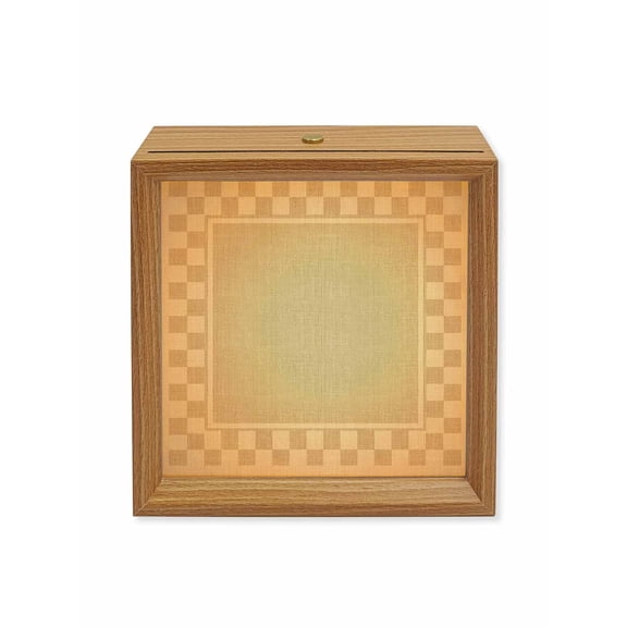 Wood Night Light Box Beige Squares Wooden LED Night Lights with USB Rechargeable Dimmable Touch Square Table Light Modern Block Checkered Border Wood Picture Frame Lamp for Bedside Desktop Display