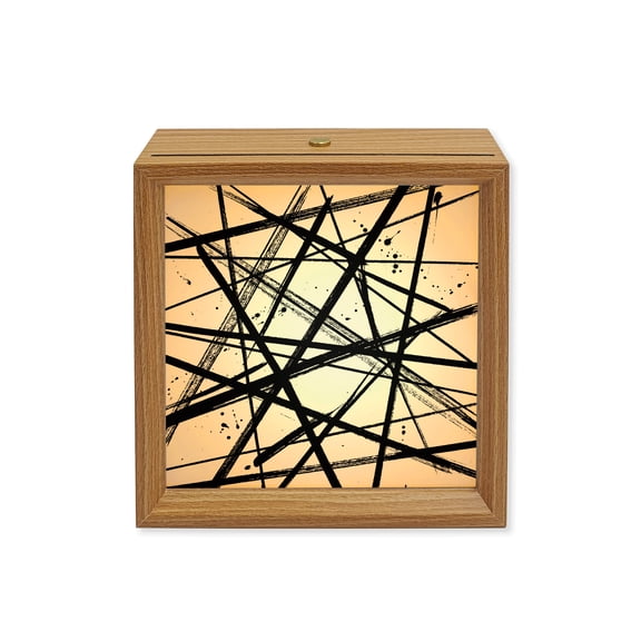 Wood Night Light Box Black Expressive Lines Wooden LED Night Lights with USB Rechargeable Dimmable Touch Square Table Light Modern Abstract Art Wood Picture Frame Lamp for Bedside Desktop Display