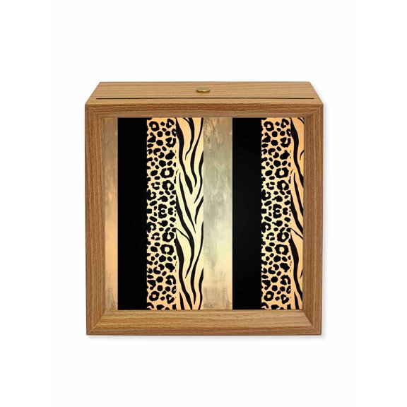 Wood Night Light Box Black Leopard Zebra Stripes Wooden LED Night Lights with USB Rechargeable Dimmable Touch Square Table Light Abstract Collage Wood Picture Frame Lamp for Bedside Desktop Display