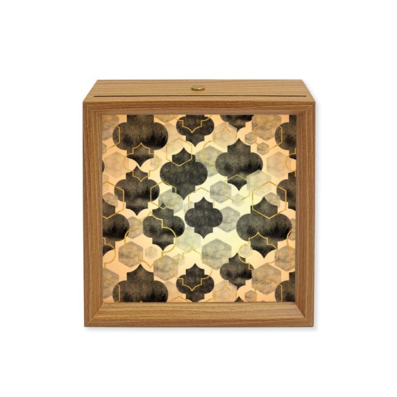 Wood Night Light Box Black Moroccan Wooden LED Night Lights with USB Rechargeable Dimmable Touch Square Table Light Gradient Modern Geometric Wood Picture Frame Lamp for Bedside Desktop Display