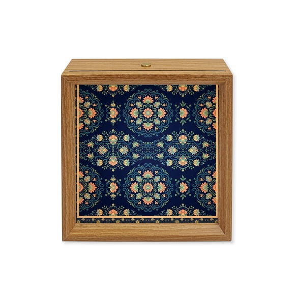 Wood Night Light Box Blue Boho Floral Blooms Wooden LED Night Lights with USB Rechargeable Dimmable Touch Square Table Light Bohemian Flower Vines Wood Picture Frame Lamp for Bedside Desktop Display