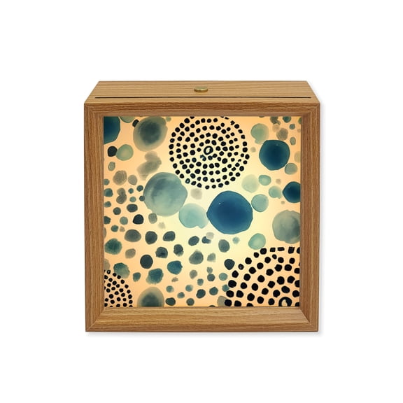 Wood Night Light Box Blue Bubble Dots Wooden LED Night Lights with USB Rechargeable Dimmable Touch Square Table Light Modern Abstract Art Ink Wood Picture Frame Lamp for Bedside Desktop Display