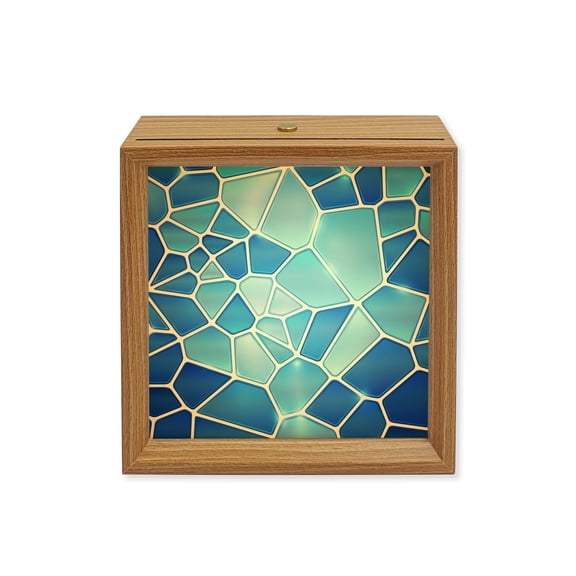 Wood Night Light Box Blue Ceramic Tiles Wooden LED Night Lights with USB Rechargeable Dimmable Touch Square Table Light Abstract Art Puzzles Structure Wood Picture Frame Lamp for Desktop Display