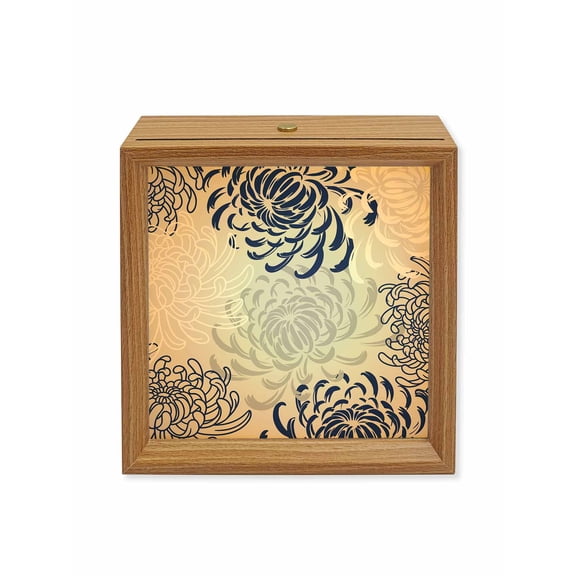 Wood Night Light Box Blue Floral Wooden LED Night Lights with USB Rechargeable Dimmable Touch Square Table Light Gradient Abstract Flowers Wood Picture Frame Lamp for Bedside Desktop Display