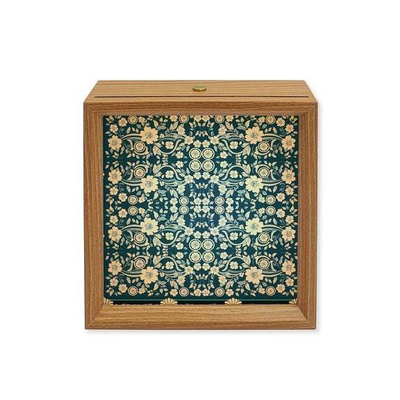 Wood Night Light Box Blue Floral Wooden LED Night Lights with USB Rechargeable Dimmable Touch Square Table Light Vintage Flower Frame Wood Picture Frame Lamp for Bedside Desktop Display Home Decor