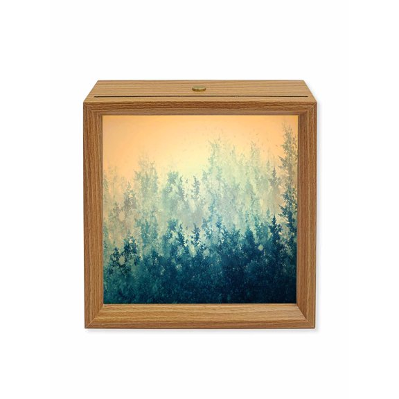 Wood Night Light Box Blue Forest Wooden LED Night Lights with USB Rechargeable Dimmable Touch Square Table Light Abstract Tree Wood Picture Frame Lamp for Bedside Desktop Display Home Decor