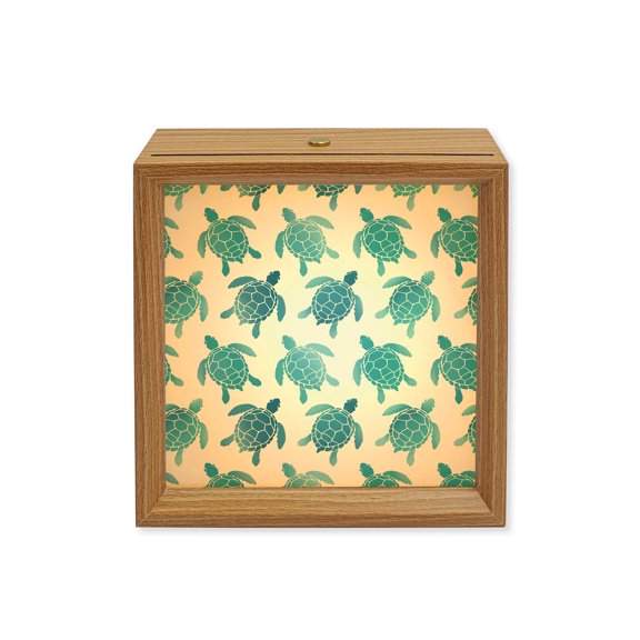Wood Night Light Box Blue Geen Sea Turtle Wooden LED Night Lights with USB Rechargeable Dimmable Touch Square Table Light Summer Marine Life Wood Picture Frame Lamp for Bedside Desktop Display