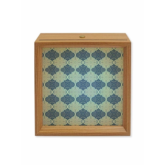 Wood Night Light Box Blue Geometric Wooden LED Night Lights with USB Rechargeable Dimmable Touch Square Table Light Morocco Abstract Art Wood Picture Frame Lamp for Bedside Desktop Display