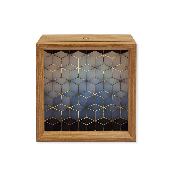Wood Night Light Box Blue Geometric Wooden LED Night Lights with USB Rechargeable Dimmable Touch Square Table Light Ombre Abstract Art Wood Picture Frame Lamp for Bedside Desktop Display Home Decor