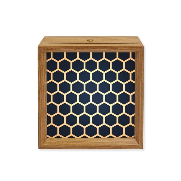 Wood Night Light Box Blue Moroccan Hexagon Wooden LED Night Lights with USB Rechargeable Dimmable Touch Square Table Light Geometric Art Wood Picture Frame Lamp for Bedside Desktop Display