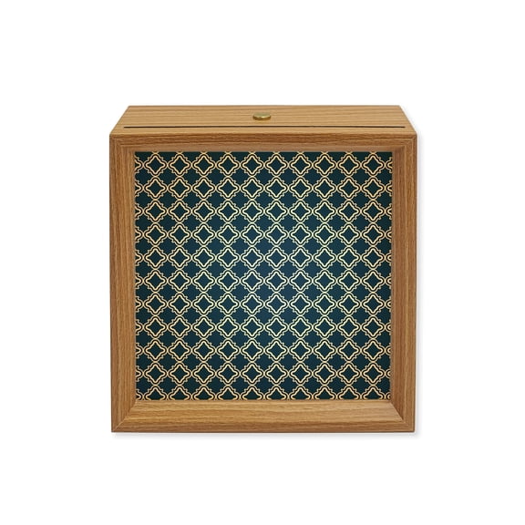 Wood Night Light Box Blue Moroccan Texture Wooden LED Night Lights with USB Rechargeable Dimmable Touch Square Table Light Classic Geometric Art Wood Picture Frame Lamp for Bedside Desktop Display