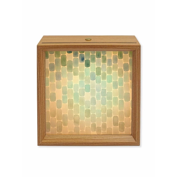 Wood Night Light Box Blue Mosaic Tiles Wooden LED Night Lights with USB Rechargeable Dimmable Touch Square Table Light Abstract Gradient Block Wood Picture Frame Lamp for Bedside Desktop Display