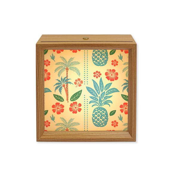 Wood Night Light Box Blue Pineapple Wooden LED Night Lights with USB Rechargeable Dimmable Touch Square Table Light Floral Tropical Fruit Palm Tree Wood Picture Frame Lamp for Desktop Display