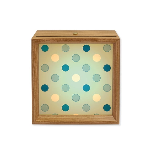 Wood Night Light Box Blue Polka Dots Wooden LED Night Lights with USB Rechargeable Dimmable Touch Square Table Light Funny Circles Spots Wood Picture Frame Lamp for Bedside Desktop Display
