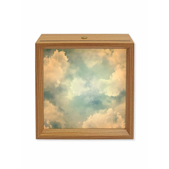 Wood Night Light Box Blue Sky Cloud Wooden LED Night Lights with USB Rechargeable Dimmable Touch Square Table Light Gradient Color Wood Picture Frame Lamp for Bedside Desktop Display Home Decor