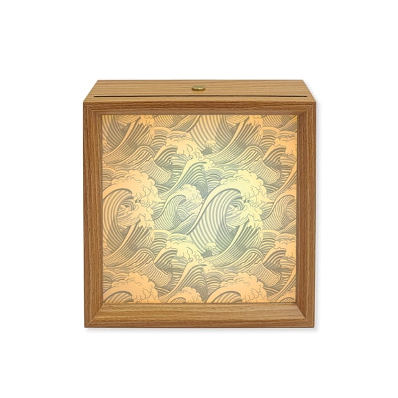 Wood Night Light Box Blue Waves Wooden LED Night Lights with USB Rechargeable Dimmable Touch Square Table Light Ocean Lines Stripes Wood Picture Frame Lamp for Bedside Desktop Display Home Decor