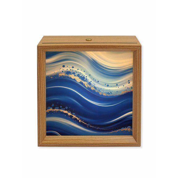 Wood Night Light Box Blue Waves Wooden LED Night Lights with USB Rechargeable Dimmable Touch Square Table Light Ombre Abstract Fluid Art Wood Picture Frame Lamp for Bedside Desktop Display