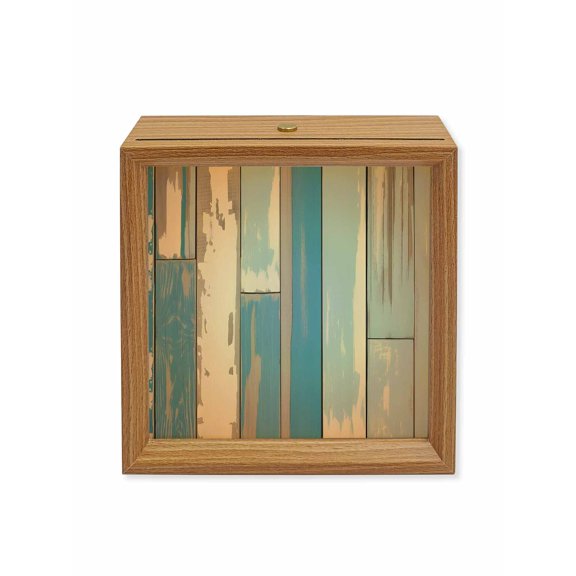 Wood Night Light Box Blue Wood Grain Wooden LED Night Lights with USB Rechargeable Dimmable Touch Square Table Light Retro Rustic Wooden Plank Wood Picture Frame Lamp for Bedside Desktop Display