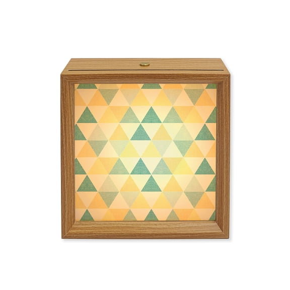 Wood Night Light Box Blue Yellow Triangle Geometric Wooden LED Night Lights with USB Rechargeable Dimmable Touch Square Table Light Modern Abstract Wood Picture Frame Lamp for Desktop Display