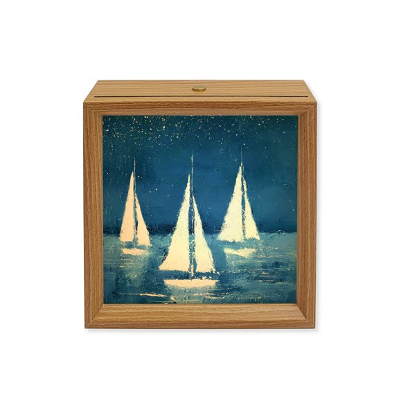 Wood Night Light Box BlueSailing Boat Wooden LED Night Lights with USB Rechargeable Dimmable Touch Square Table Light Peaceful Coastal Horizon Wood Picture Frame Lamp for Bedside Desktop Display