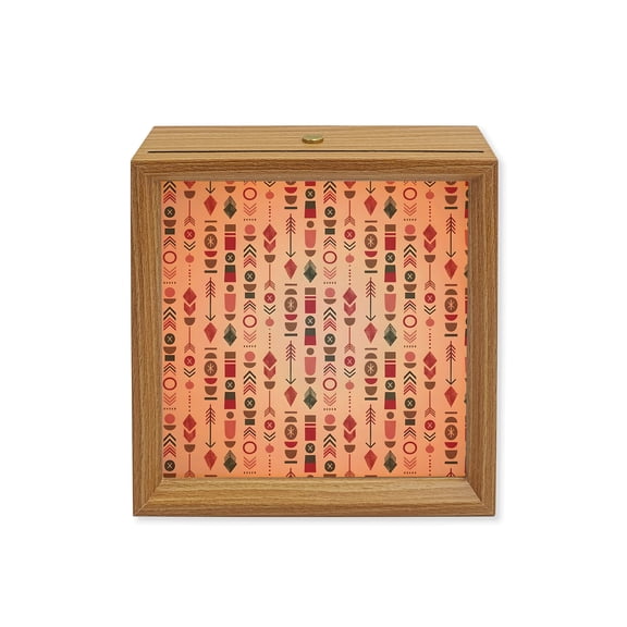 Wood Night Light Box Bohemian Vertical Totems Wooden LED Night Lights with USB Rechargeable Dimmable Touch Square Table Light Pink Tribal Stripes Wood Picture Frame Lamp for Bedside Desktop Display