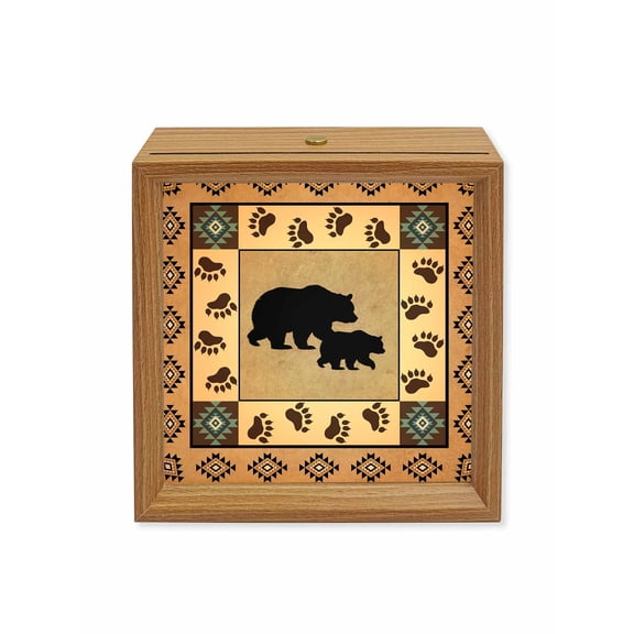 Wood Night Light Box Boho Bear Wooden LED Night Lights with USB Rechargeable Dimmable Touch Square Table Light Animal Paw Retro Bohemian Wood Picture Frame Lamp for Bedside Desktop Display