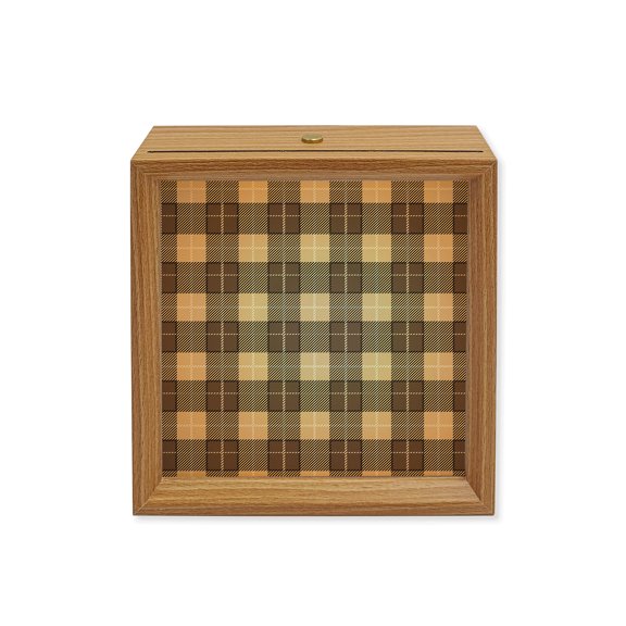 Wood Night Light Box Brown Check Plaid Wooden LED Night Lights with USB Rechargeable Dimmable Touch Square Table Light Geometric Pattern Wood Picture Frame Lamp for Bedside Desktop Display