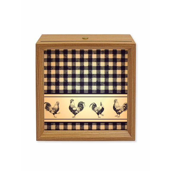 Wood Night Light Box Chicken Cock Rooster Wooden LED Night Lights with USB Rechargeable Dimmable Touch Table Light Farmhouse Animal Purple Buffalo Plaid Wood Picture Frame Lamp for Desktop Display