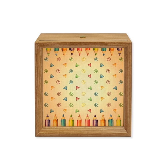 Wood Night Light Box Colored Pencils Wooden LED Night Lights with USB Rechargeable Dimmable Touch Square Table Light Childlike Building Blocks Linen Wood Picture Frame Lamp for Desktop Display
