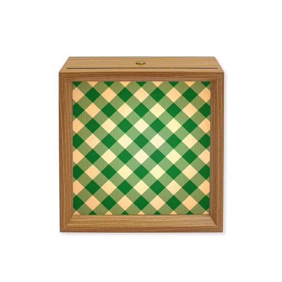 Wood Night Light Box Dark Green Buffalo Check Plaid Wooden LED Night Lights with USB Rechargeable Dimmable Touch Square Table Light Farmhouse Style Wood Picture Frame Lamp for Desktop Display