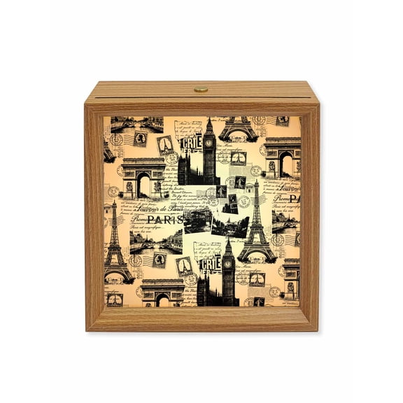 Wood Night Light Box Eiffel Tower Wooden LED Night Lights with USB Rechargeable Dimmable Touch Square Table Light Black France Paris Travel Landscape Wood Picture Frame Lamp for Desktop Display