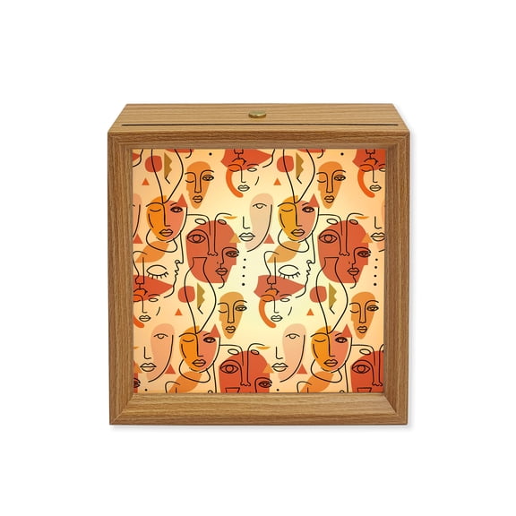 Wood Night Light Box Feminine Sketch Wooden LED Night Lights with USB Rechargeable Dimmable Touch Square Table Light Abstract Face Shapes Lines Wood Picture Frame Lamp for Bedside Desktop Display