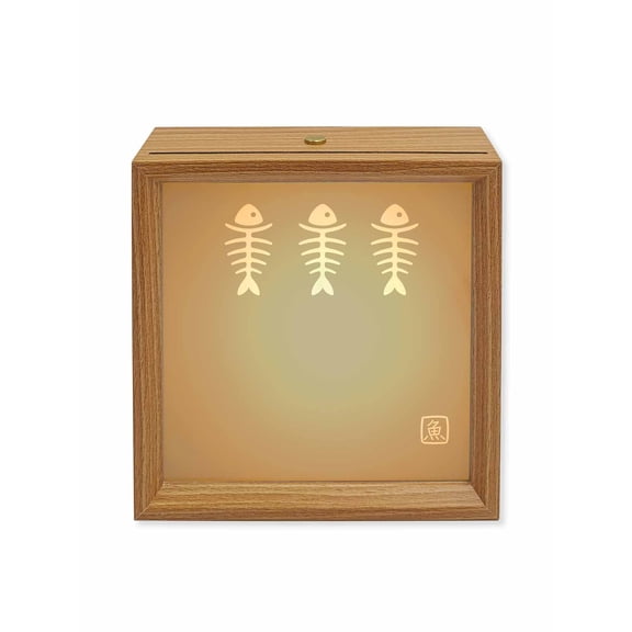 Wood Night Light Box Fish Wooden LED Night Lights with USB Rechargeable Dimmable Touch Square Table Light Harmony Japanese Style Beige Wood Picture Frame Lamp for Bedside Desktop Display Home Decor
