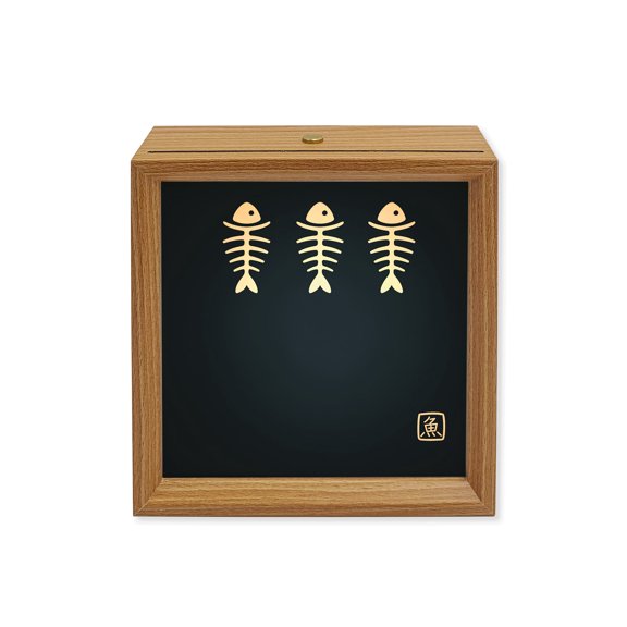 Wood Night Light Box Fish Wooden LED Night Lights with USB Rechargeable Dimmable Touch Square Table Light Harmony Japanese Style Blue Wood Picture Frame Lamp for Bedside Desktop Display Home Decor