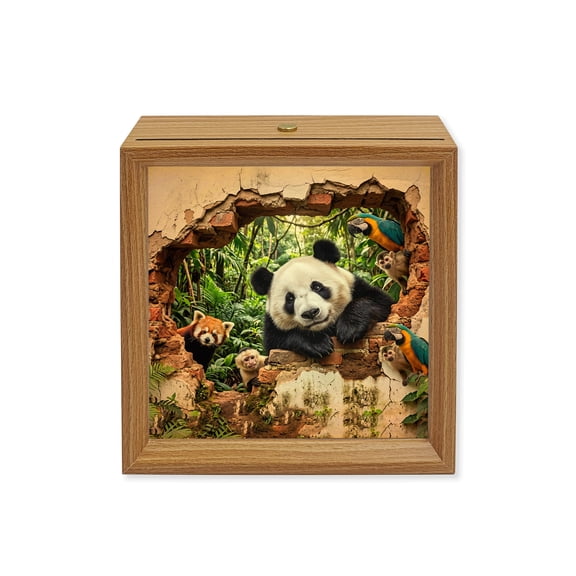 Wood Night Light Box Forest Animal Wooden LED Night Lights with USB Rechargeable Dimmable Touch Square Table Light Broken Wall Panda Parrot Monkey Raccoon Wood Picture Frame Lamp for Desktop Display