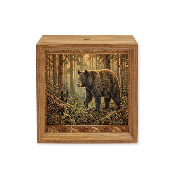 Wood Night Light Box Forest Bear Wooden LED Night Lights with USB Rechargeable Dimmable Touch Square Table Light Animal Sunlight Tree Leaves Wood Picture Frame Lamp for Bedside Desktop Display