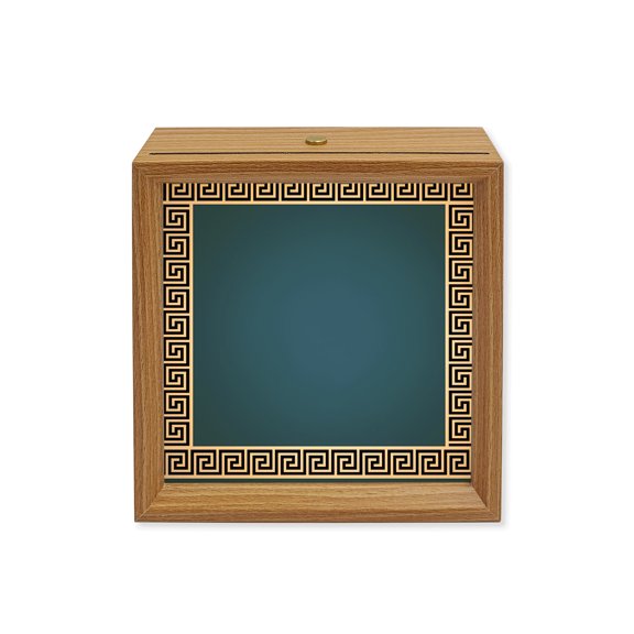 Wood Night Light Box Geometric Greek Key Design Wooden LED Night Lights with USB Rechargeable Dimmable Touch Square Table Light Blue Wood Picture Frame Lamp for Bedside Desktop Display Home Decor
