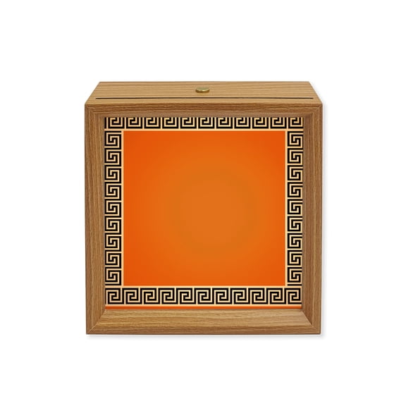 Wood Night Light Box Geometric Greek Key Design Wooden LED Night Lights with USB Rechargeable Dimmable Touch Square Table Light Orange Wood Picture Frame Lamp for Bedside Desktop Display Home Decor